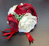 Clame capete trandafiri ivory si rosu artificiali 12/set